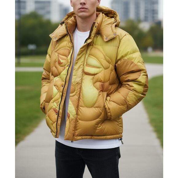 KidSuper Kissing Puffer Gold with Detachable Hood - Picture 1 of 7